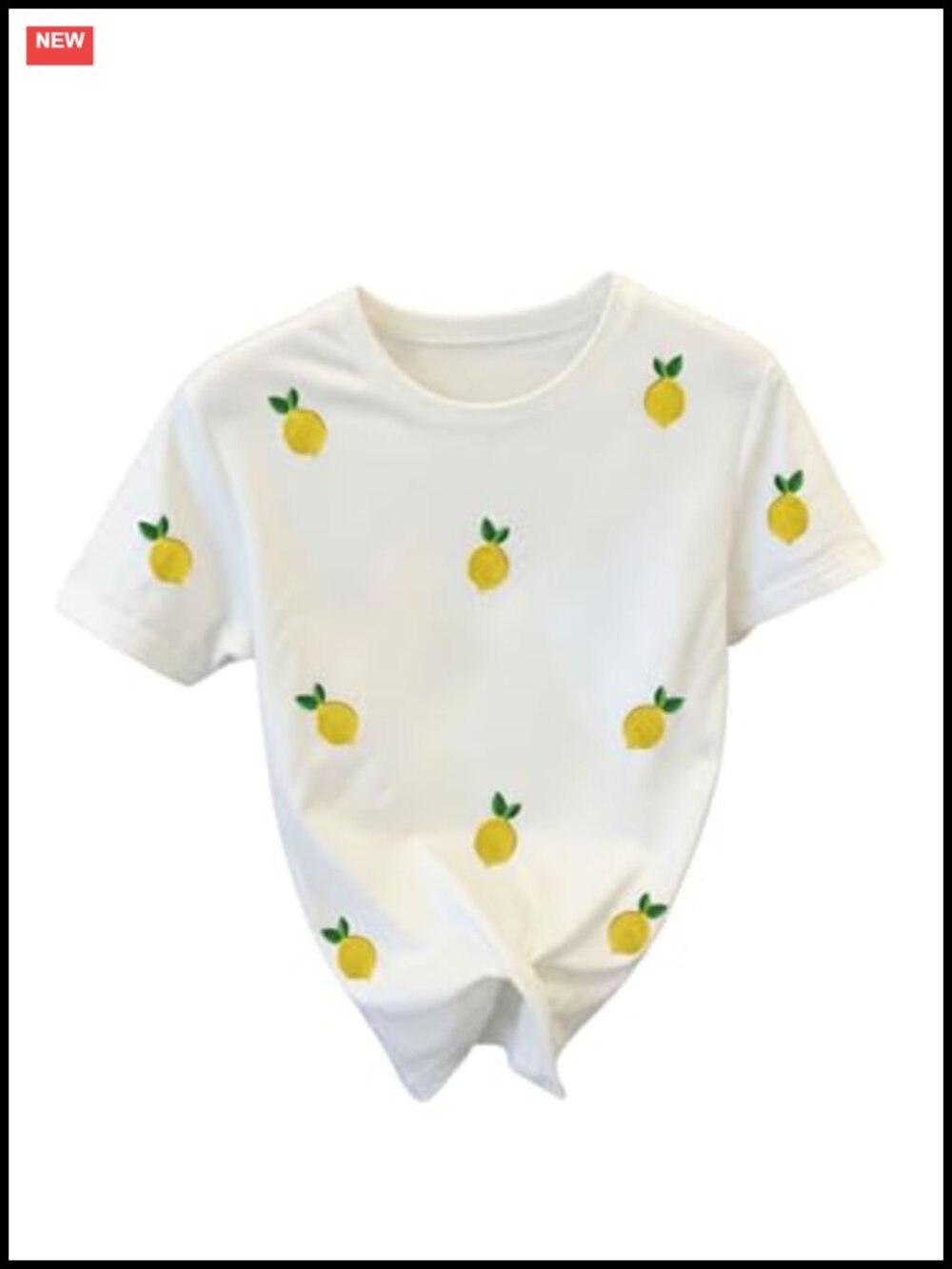 Women's Short Sleeve Graphic Tee with Lemon Embroidery Summer Top Crew Neck